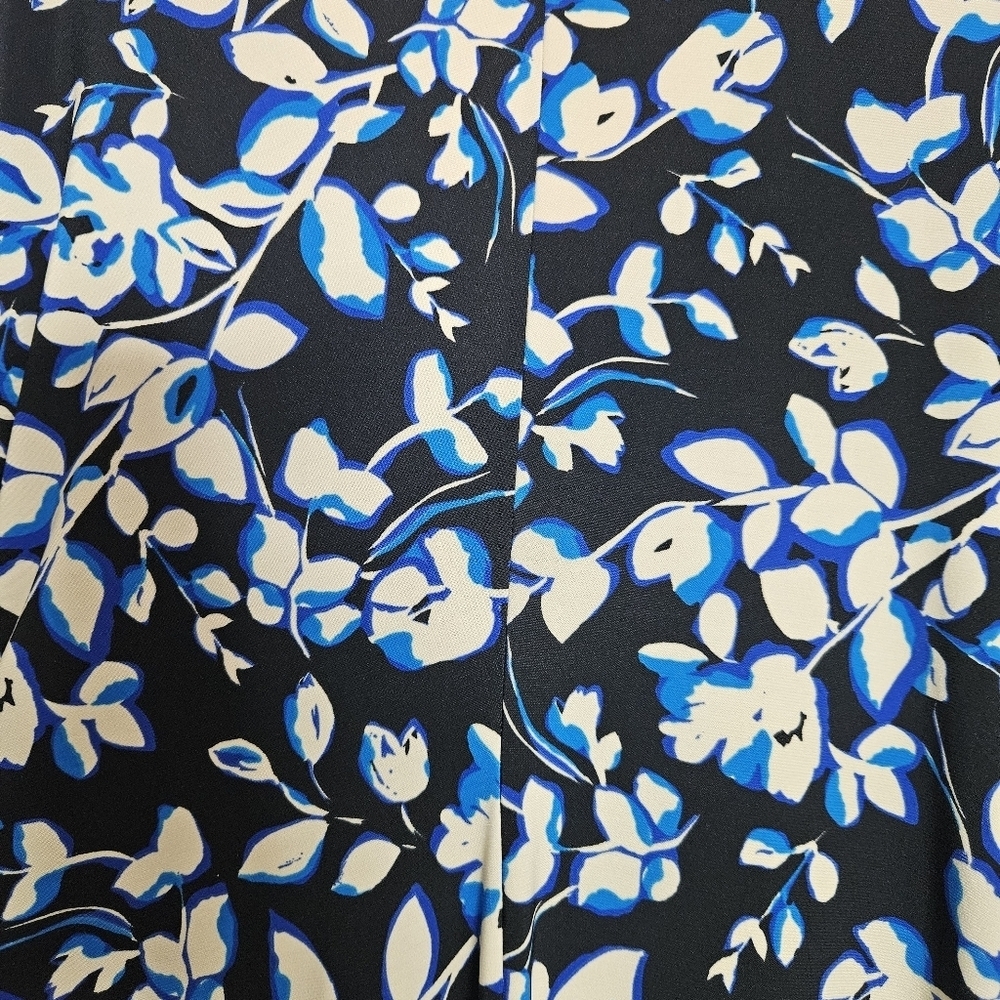 Evan Picone Floral Black Blue Cream Faux Wrap Dress size 14 - Picture 4 of 6